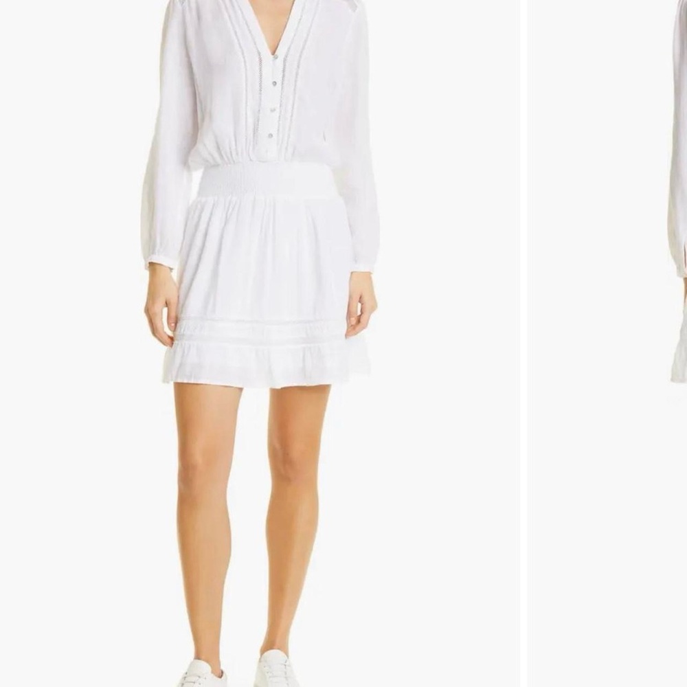 Rails White Long Sleeve V-Neck Mini Dress